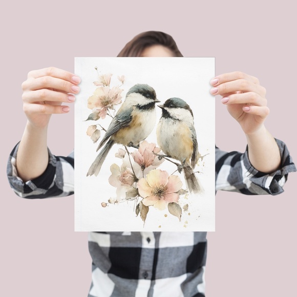 Watercolor Chickadee Bird Portrait Wall Art Print, Unframed - Charming Nature - Picture 4 of 7